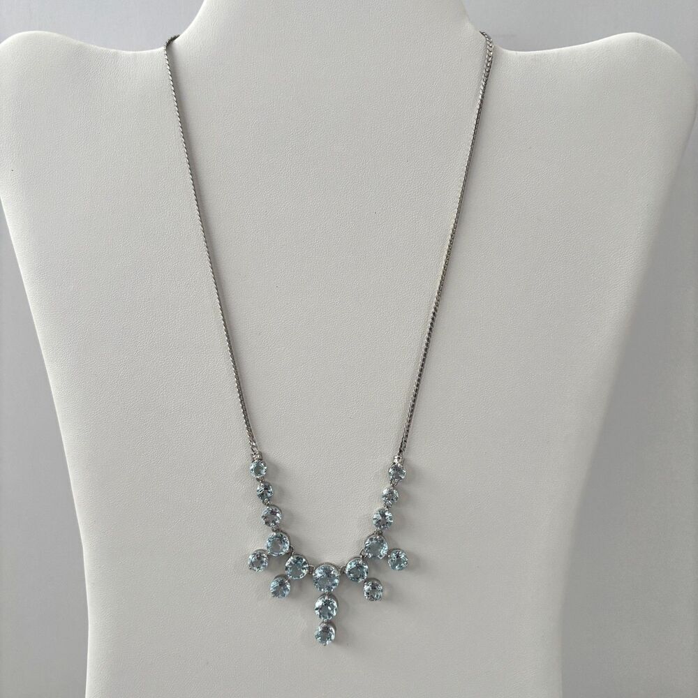 Sterling Silver 925 Blue Topaz Old Money Drop Cluster Necklace Capsule Luxury